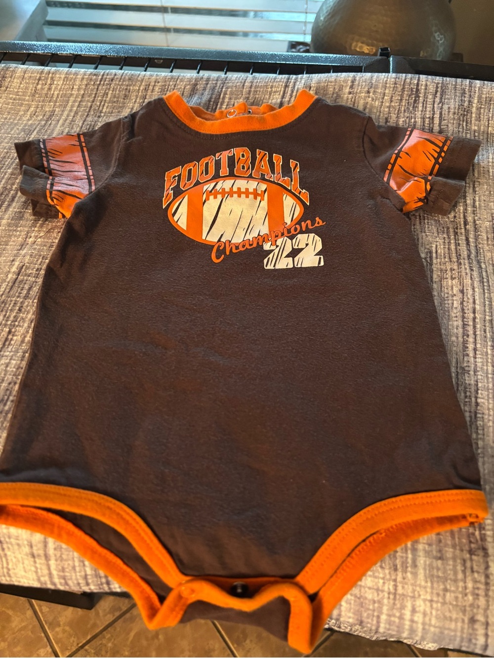 okie dokie Brown & Orange 'Football Champions' Baby One-Piece